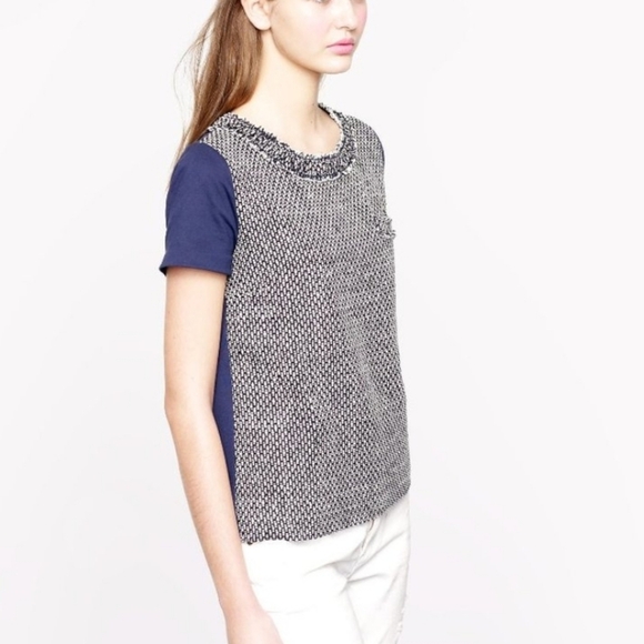 J. Crew Tops - J. Crew Navy& Gray Tween Dilk Front Short Sleeves Tee Career Office Preppy Sz L